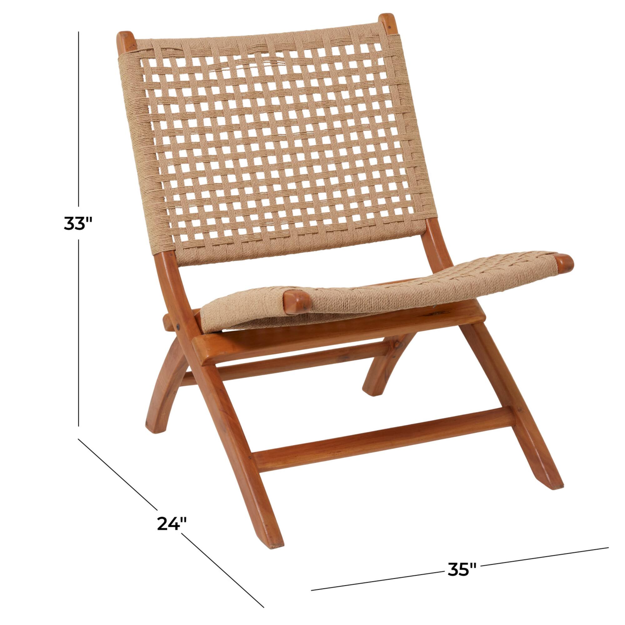 35" Brown Wood Handmade Woven Accent Chair